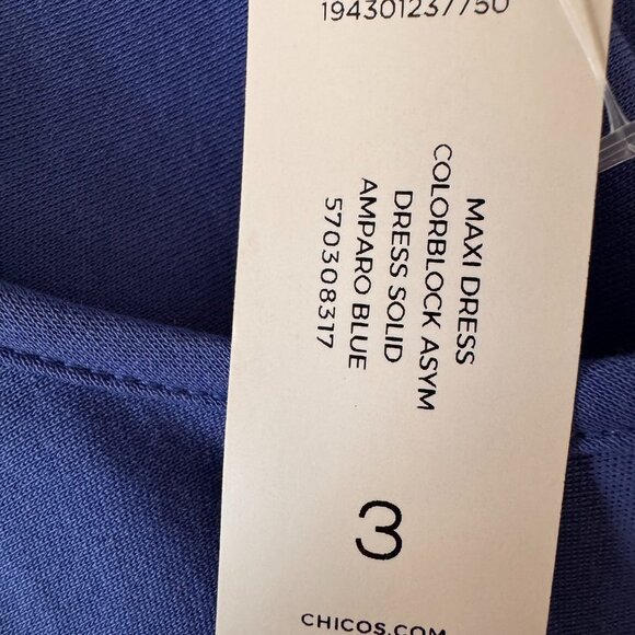 Chicos Colorblock Asymmetrical Maxi Dress Size 3 Cotton Poplin Nautical Blue - Picture 6 of 7